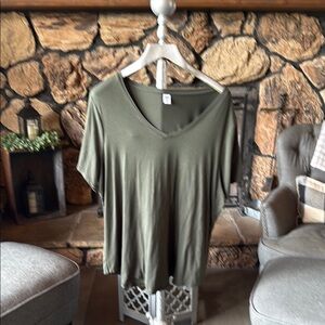 Olive Green V-Neck Women's Top